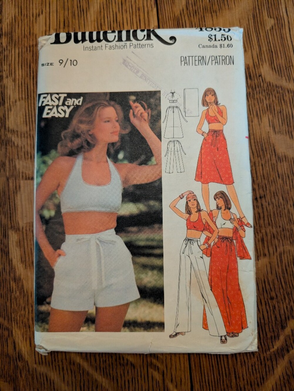 Vintage Butterick 4855 70s Halter Top Skirt Pants Sewing Pattern